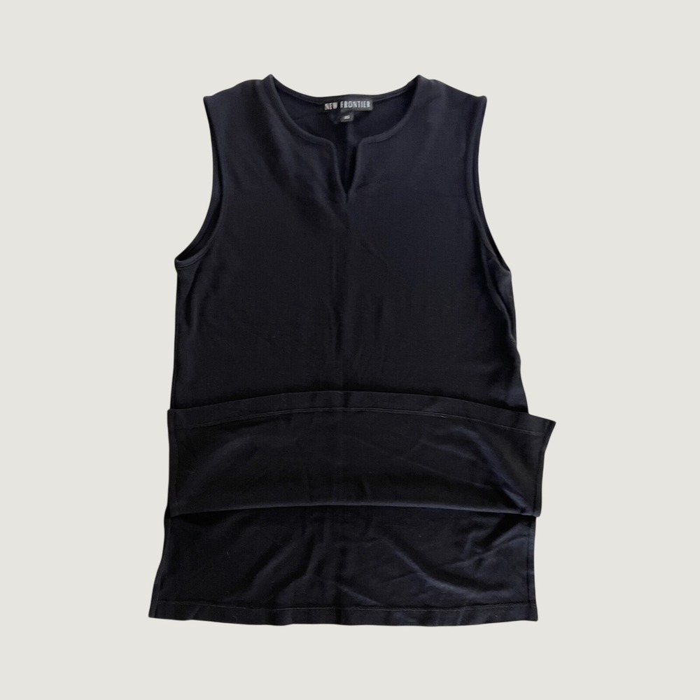 New Frontier Womens Black Sleeveless Split Neck Tank Top Side Slits Size XS - Picture 5 of 8